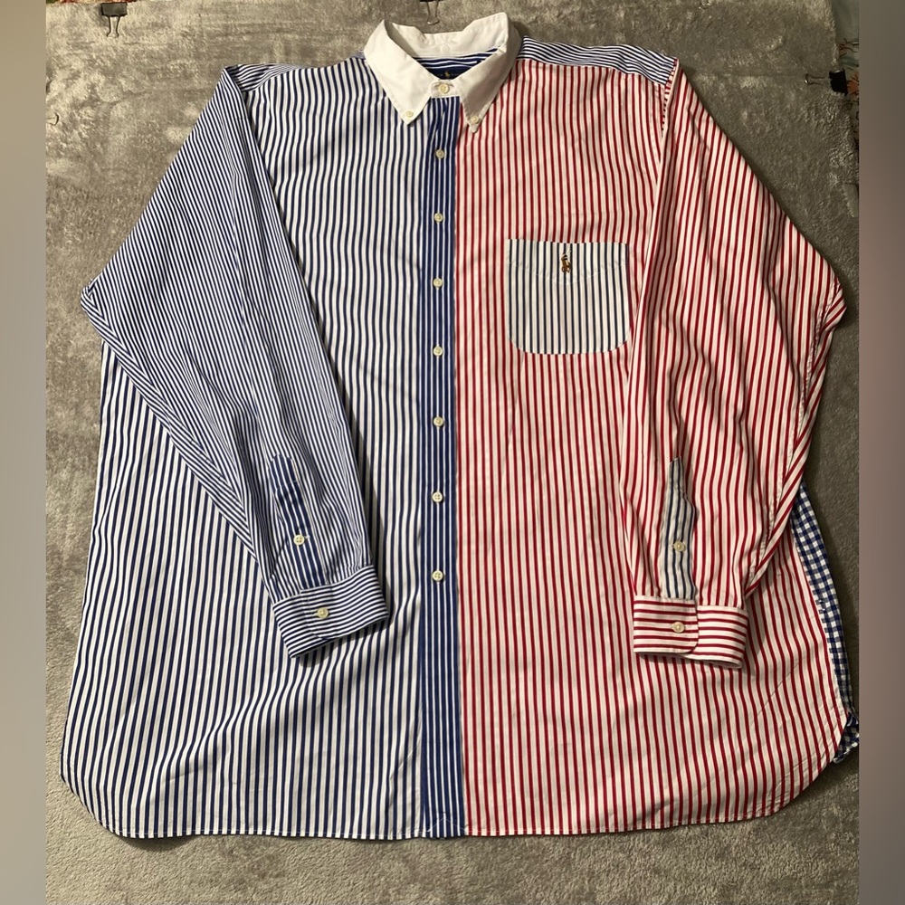 Polo Ralph Lauren Shirt 3XLT USA Flag Colors Striped Plaid Button Down Mens Pony